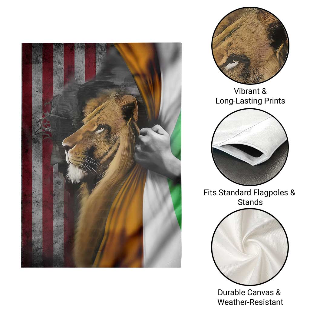 Irish American Heritage Lion of Judah Garden Flag Patriotic Christian Jesus Crown of Thorns Faith Gift TS02 Print Your Wear
