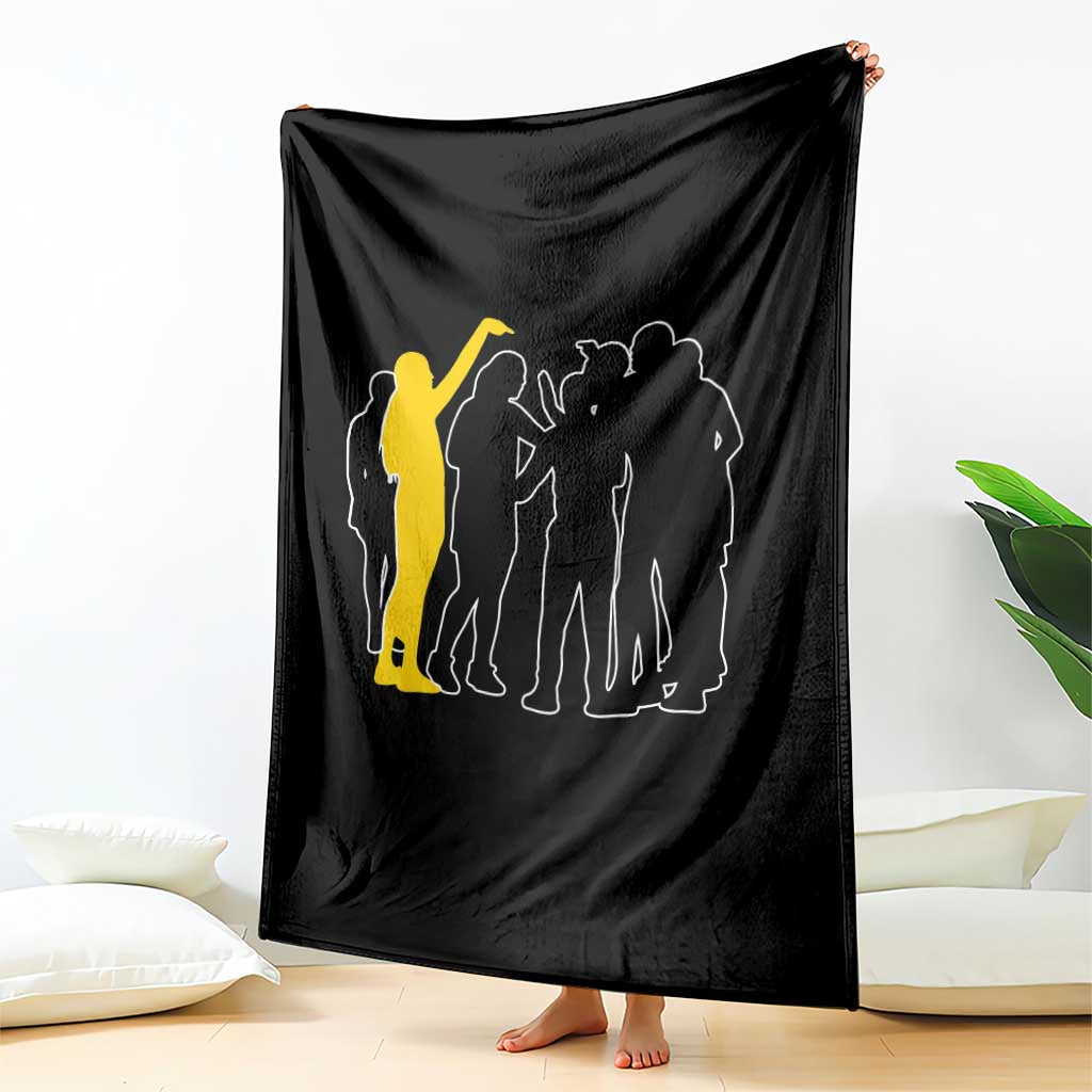 Viral Basketball Pointing Huddle Throw Blanket Funny Women Sports Culture Meme Yellow Silhouette Graphic TS02 Print Your Wear