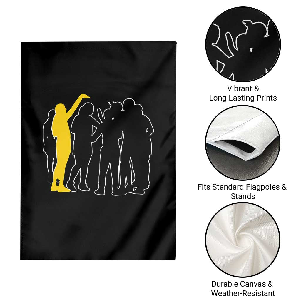 Viral Basketball Pointing Huddle Garden Flag Funny Women Sports Culture Meme Yellow Silhouette Graphic TS02 Print Your Wear