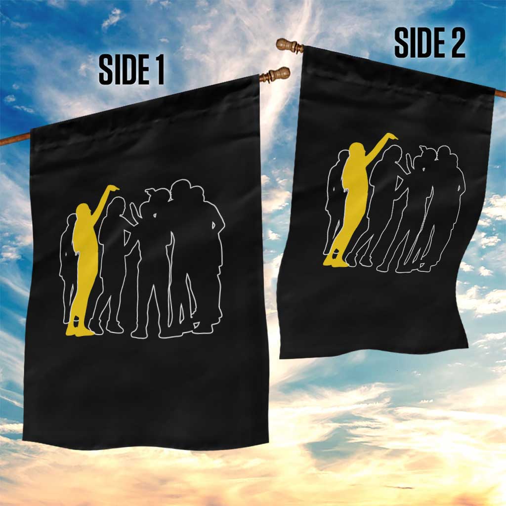 Viral Basketball Pointing Huddle Garden Flag Funny Women Sports Culture Meme Yellow Silhouette Graphic TS02 Print Your Wear