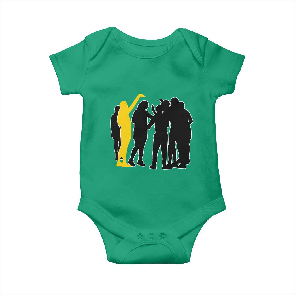Viral Basketball Pointing Huddle Baby Onesie Funny Women Sports Culture Meme Yellow Silhouette Graphic TS02 Irish Green Print Your Wear