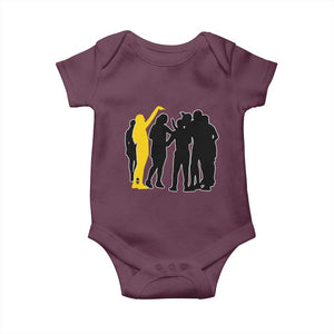 Viral Basketball Pointing Huddle Baby Onesie Funny Women Sports Culture Meme Yellow Silhouette Graphic TS02 Maroon Print Your Wear