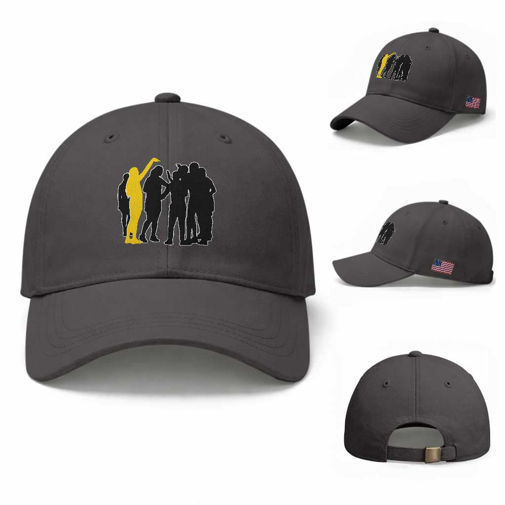 Viral Basketball Pointing Huddle Baseball Cap Funny Women Sports Culture Meme Yellow Silhouette Graphic TS02 Baseball Cap Universal Fit Dark Gray Print Your Wear