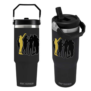 Viral Basketball Pointing Huddle Flip Straw Tumbler Funny Women Sports Culture Meme Yellow Silhouette Graphic TS02 One Size: 30 oz Black Print Your Wear