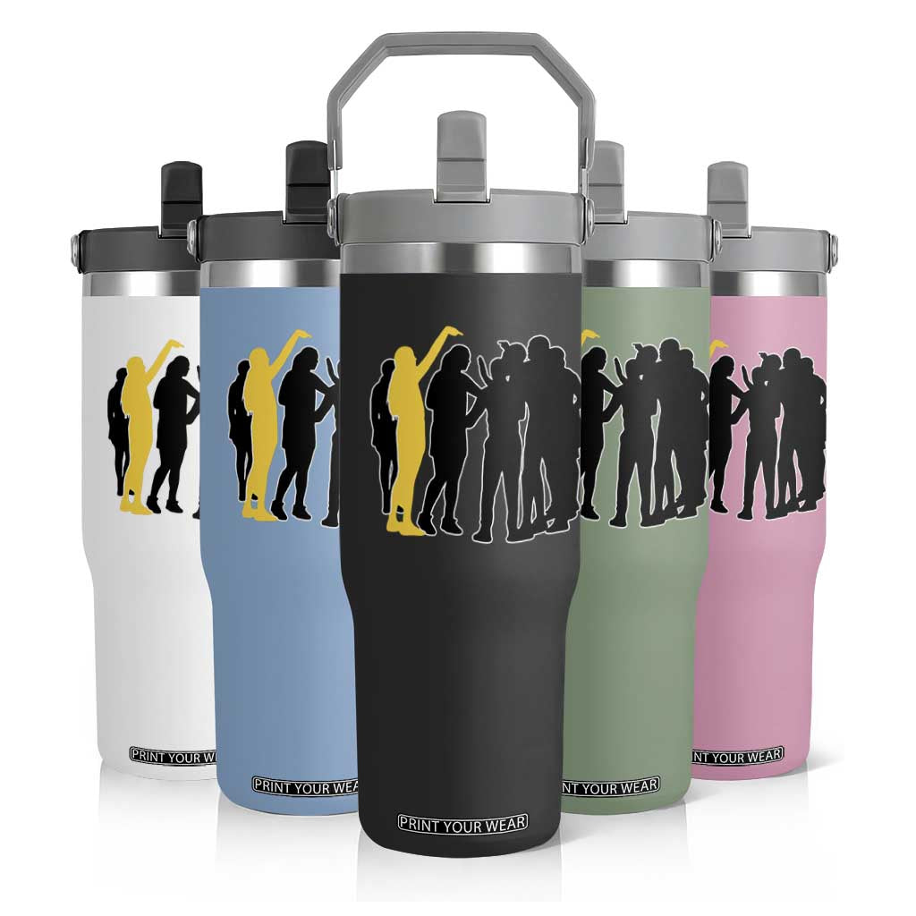 Viral Basketball Pointing Huddle Flip Straw Tumbler Funny Women Sports Culture Meme Yellow Silhouette Graphic TS02 Print Your Wear