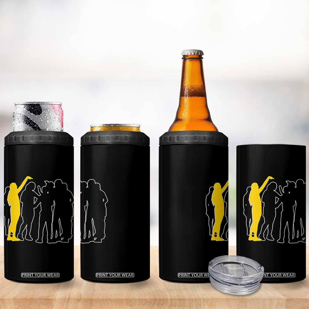 Viral Basketball Pointing Huddle 4 in 1 Can Cooler Tumbler Funny Women Sports Culture Meme Yellow Silhouette Graphic TS02 Print Your Wear