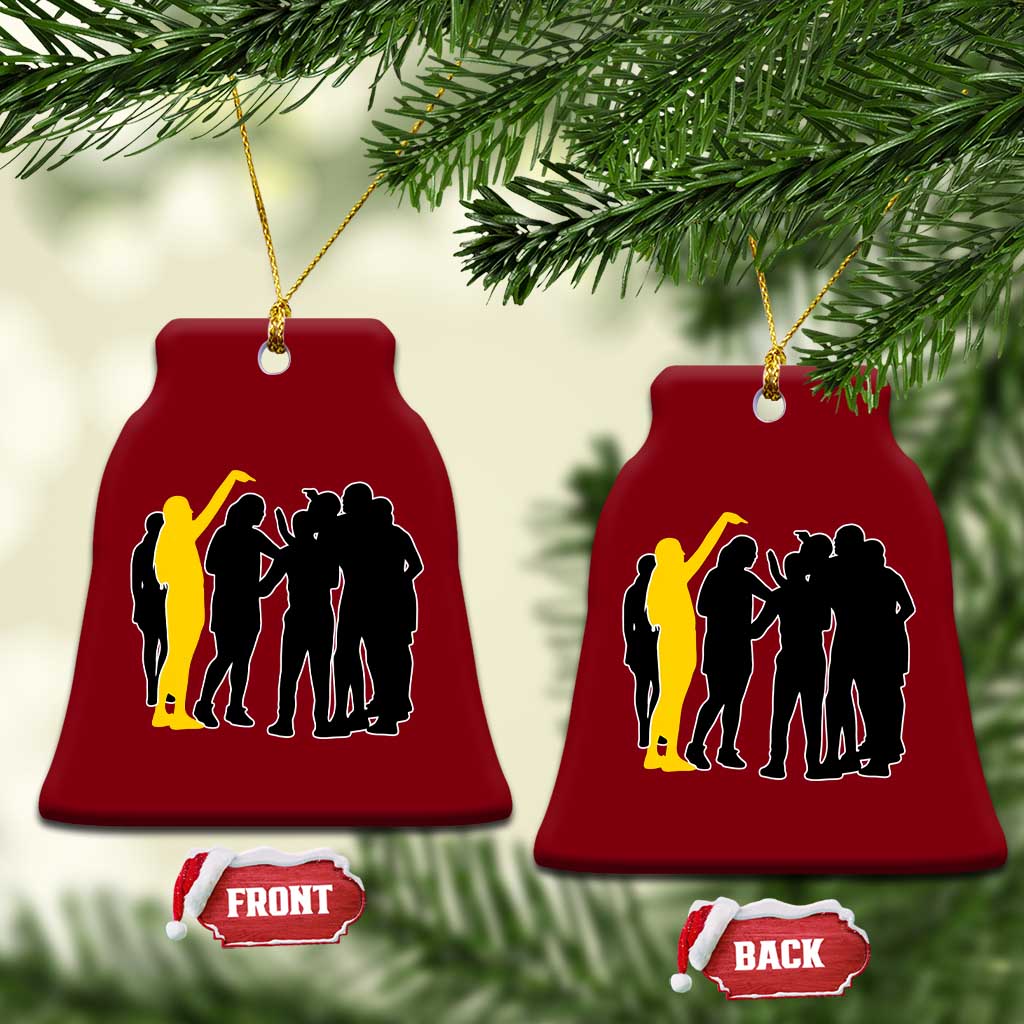 Viral Basketball Pointing Huddle Ceramic Ornament Funny Women Sports Culture Meme Yellow Silhouette Graphic TS02 Print Your Wear