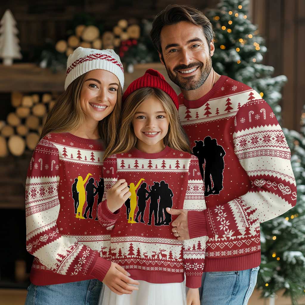 Viral Basketball Pointing Huddle Ugly Christmas Sweater Funny Women Sports Culture Meme Yellow Silhouette Graphic TS02 Red Beige Print Your Wear