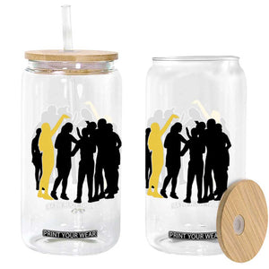 Viral Basketball Pointing Huddle Glass Can Funny Women Sports Culture Meme Yellow Silhouette Graphic TS02 Print Your Wear