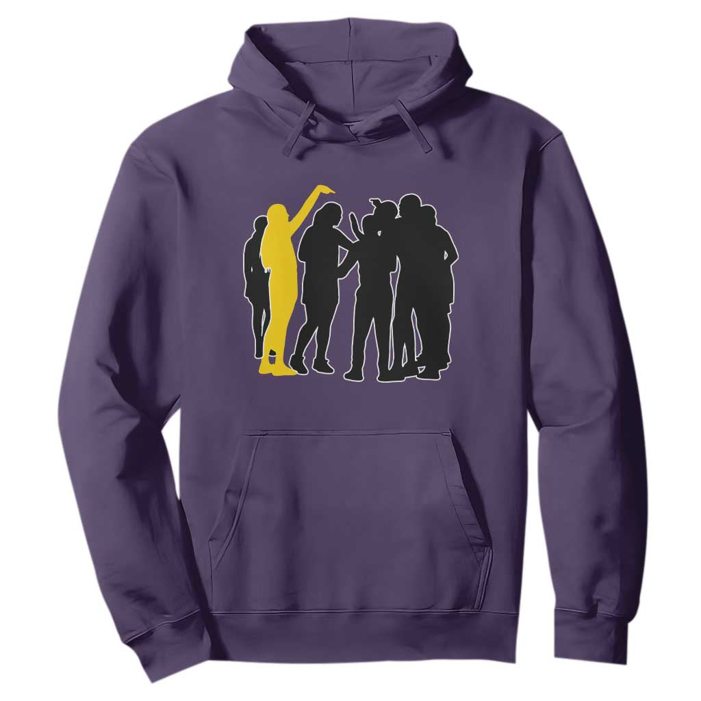 Viral Basketball Pointing Huddle Hoodie Funny Women Sports Culture Meme Yellow Silhouette Graphic TS02 Purple Print Your Wear