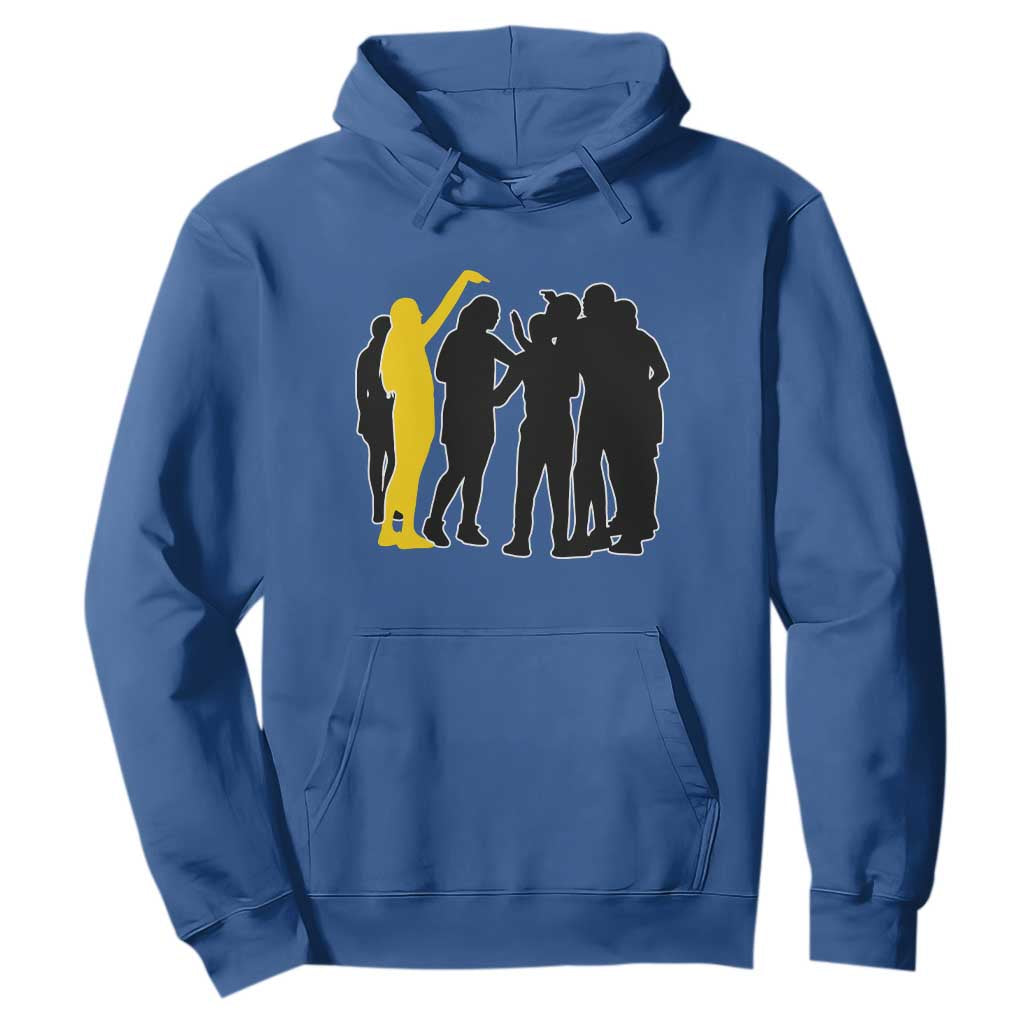 Viral Basketball Pointing Huddle Hoodie Funny Women Sports Culture Meme Yellow Silhouette Graphic TS02 Royal Blue Print Your Wear