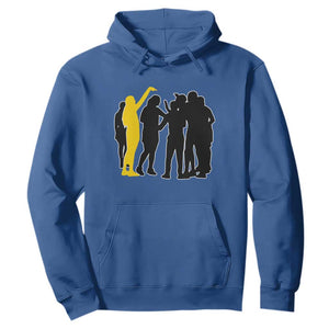 Viral Basketball Pointing Huddle Hoodie Funny Women Sports Culture Meme Yellow Silhouette Graphic TS02 Royal Blue Print Your Wear