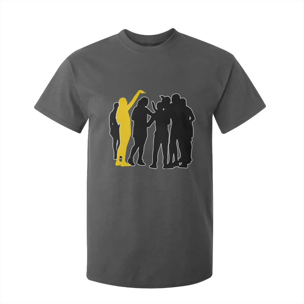 Viral Basketball Pointing Huddle T Shirt For Kid Funny Women Sports Culture Meme Yellow Silhouette Graphic TS02 Dark Heather Print Your Wear