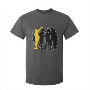 Viral Basketball Pointing Huddle T Shirt For Kid Funny Women Sports Culture Meme Yellow Silhouette Graphic TS02 Dark Heather Print Your Wear