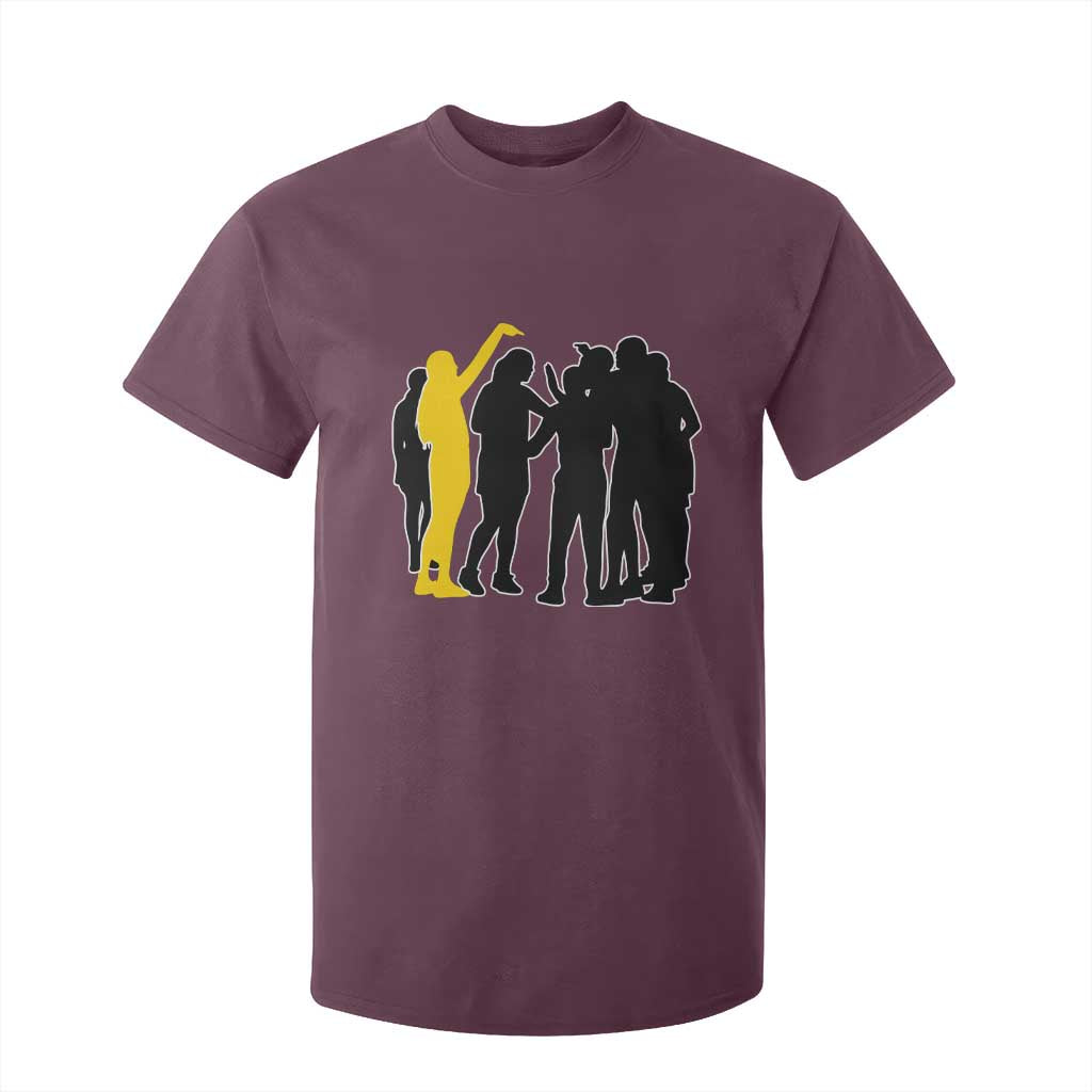 Viral Basketball Pointing Huddle T Shirt For Kid Funny Women Sports Culture Meme Yellow Silhouette Graphic TS02 Maroon Print Your Wear