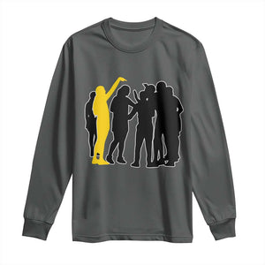 Viral Basketball Pointing Huddle Long Sleeve Shirt Funny Women Sports Culture Meme Yellow Silhouette Graphic TS02 Dark Heather Print Your Wear