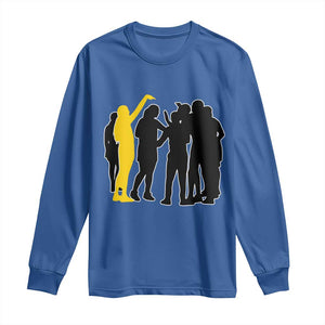Viral Basketball Pointing Huddle Long Sleeve Shirt Funny Women Sports Culture Meme Yellow Silhouette Graphic TS02 Royal Blue Print Your Wear