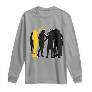 Viral Basketball Pointing Huddle Long Sleeve Shirt Funny Women Sports Culture Meme Yellow Silhouette Graphic TS02 Sport Gray Print Your Wear
