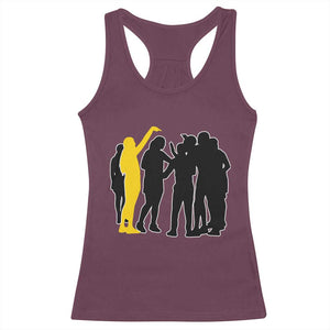 Viral Basketball Pointing Huddle Racerback Tank Top Funny Women Sports Culture Meme Yellow Silhouette Graphic TS02 Maroon Print Your Wear