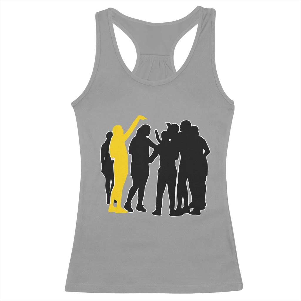 Viral Basketball Pointing Huddle Racerback Tank Top Funny Women Sports Culture Meme Yellow Silhouette Graphic TS02 Sport Gray Print Your Wear