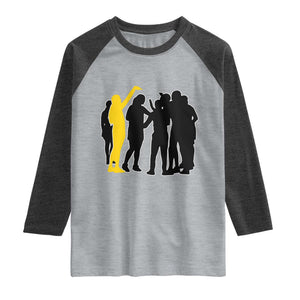 Viral Basketball Pointing Huddle Raglan Shirt Funny Women Sports Culture Meme Yellow Silhouette Graphic TS02 Heather Gray Heather Charcoal Print Your Wear