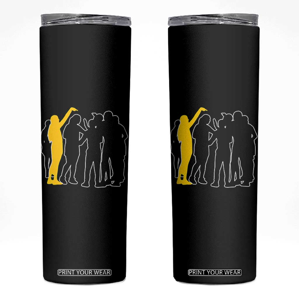 Viral Basketball Pointing Huddle Skinny Tumbler Funny Women Sports Culture Meme Yellow Silhouette Graphic TS02 Black Print Your Wear