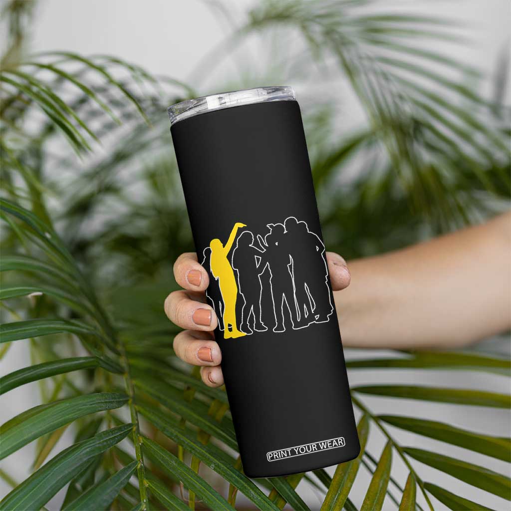 Viral Basketball Pointing Huddle Skinny Tumbler Funny Women Sports Culture Meme Yellow Silhouette Graphic TS02 Print Your Wear