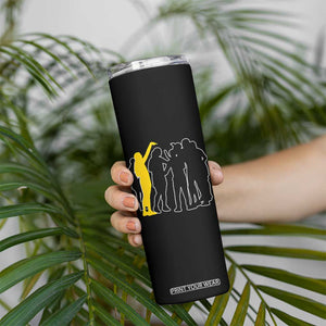 Viral Basketball Pointing Huddle Skinny Tumbler Funny Women Sports Culture Meme Yellow Silhouette Graphic TS02 Print Your Wear