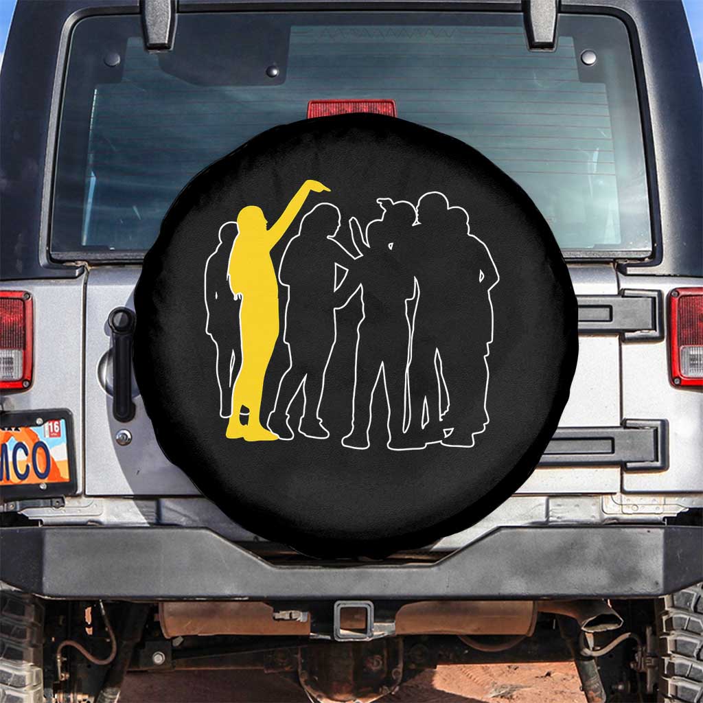 Viral Basketball Pointing Huddle Spare Tire Cover Funny Women Sports Culture Meme Yellow Silhouette Graphic TS02 No hole Black Print Your Wear