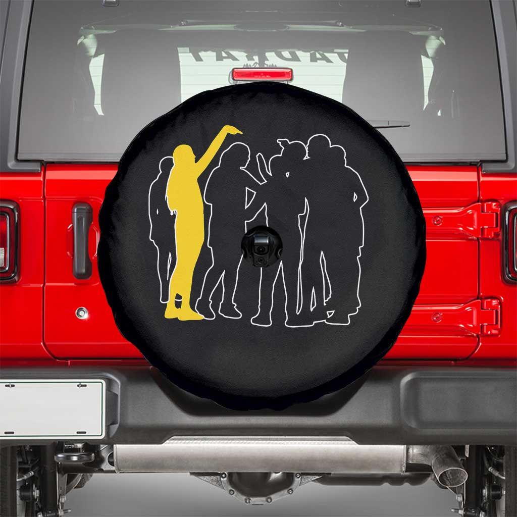 Viral Basketball Pointing Huddle Spare Tire Cover Funny Women Sports Culture Meme Yellow Silhouette Graphic TS02 Black Print Your Wear