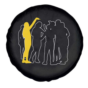 Viral Basketball Pointing Huddle Spare Tire Cover Funny Women Sports Culture Meme Yellow Silhouette Graphic TS02 Print Your Wear