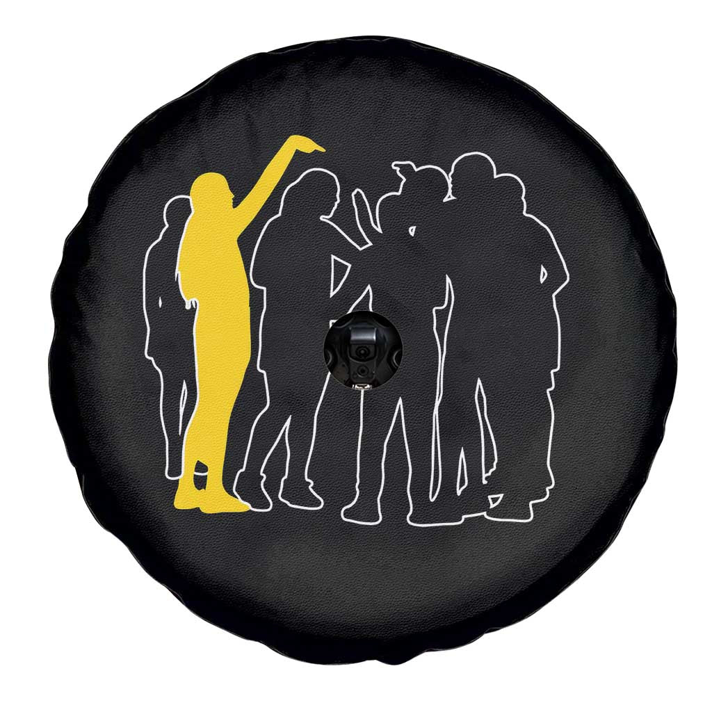 Viral Basketball Pointing Huddle Spare Tire Cover Funny Women Sports Culture Meme Yellow Silhouette Graphic TS02 Print Your Wear