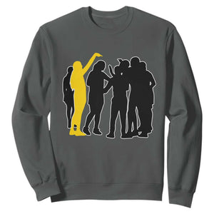 Viral Basketball Pointing Huddle Sweatshirt Funny Women Sports Culture Meme Yellow Silhouette Graphic TS02 Dark Heather Print Your Wear