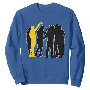 Viral Basketball Pointing Huddle Sweatshirt Funny Women Sports Culture Meme Yellow Silhouette Graphic TS02 Royal Blue Print Your Wear
