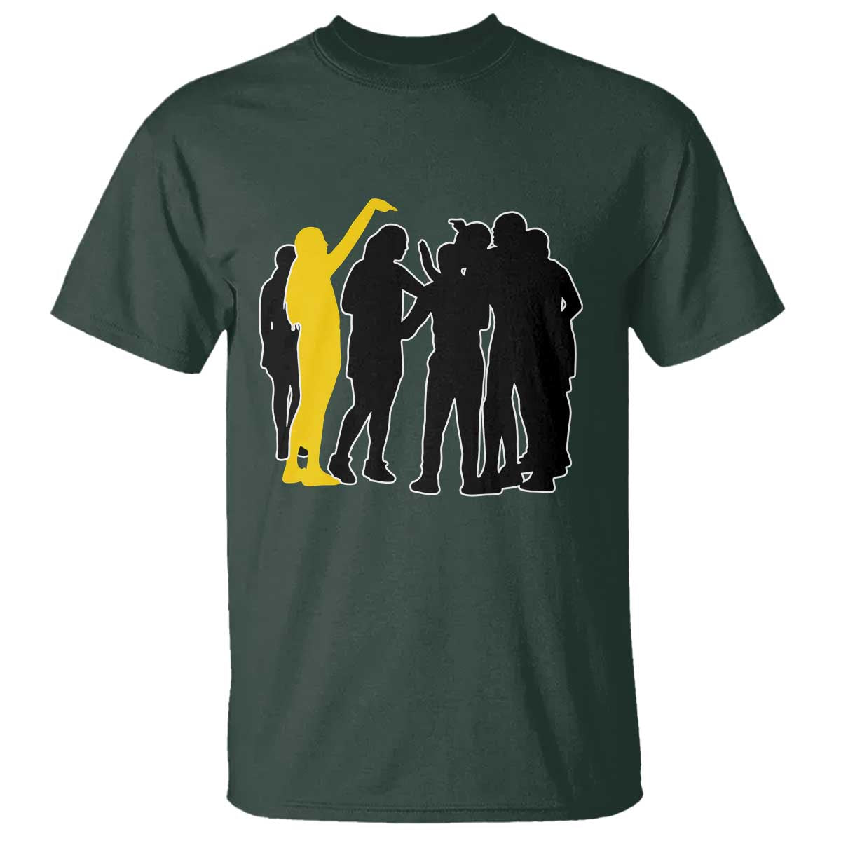 Viral Basketball Pointing Huddle T Shirt Funny Women Sports Culture Meme Yellow Silhouette Graphic TS02 Dark Forest Green Print Your Wear
