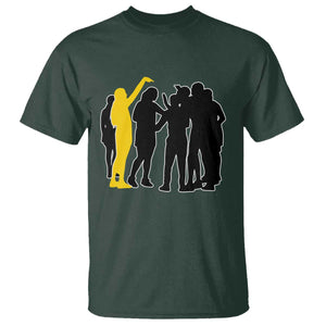 Viral Basketball Pointing Huddle T Shirt Funny Women Sports Culture Meme Yellow Silhouette Graphic TS02 Dark Forest Green Print Your Wear