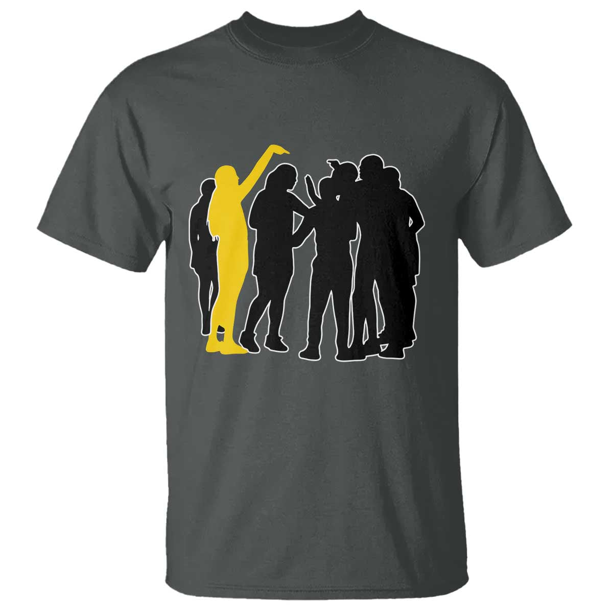 Viral Basketball Pointing Huddle T Shirt Funny Women Sports Culture Meme Yellow Silhouette Graphic TS02 Dark Heather Print Your Wear