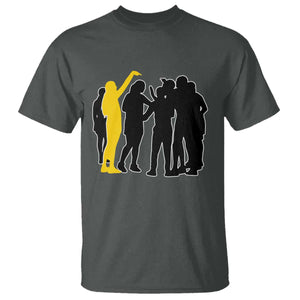 Viral Basketball Pointing Huddle T Shirt Funny Women Sports Culture Meme Yellow Silhouette Graphic TS02 Dark Heather Print Your Wear