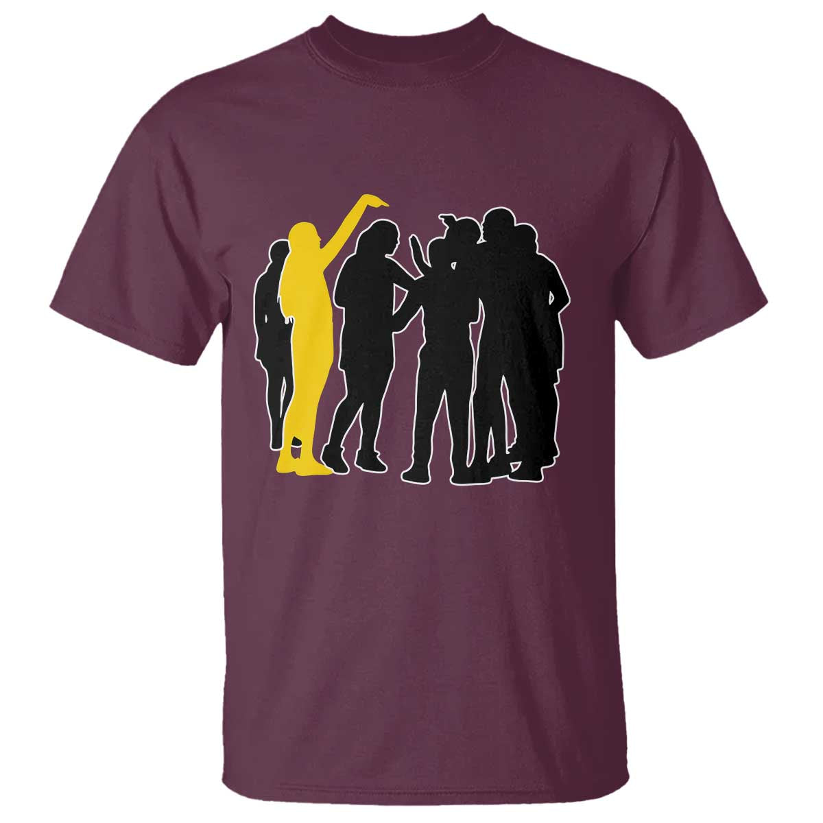 Viral Basketball Pointing Huddle T Shirt Funny Women Sports Culture Meme Yellow Silhouette Graphic TS02 Maroon Print Your Wear