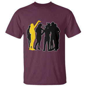 Viral Basketball Pointing Huddle T Shirt Funny Women Sports Culture Meme Yellow Silhouette Graphic TS02 Maroon Print Your Wear