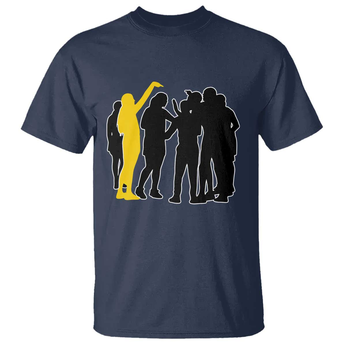 Viral Basketball Pointing Huddle T Shirt Funny Women Sports Culture Meme Yellow Silhouette Graphic TS02 Navy Print Your Wear