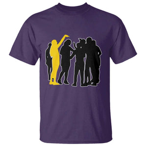 Viral Basketball Pointing Huddle T Shirt Funny Women Sports Culture Meme Yellow Silhouette Graphic TS02 Purple Print Your Wear