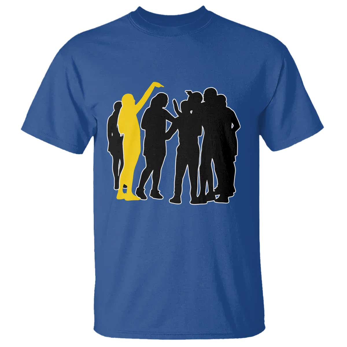 Viral Basketball Pointing Huddle T Shirt Funny Women Sports Culture Meme Yellow Silhouette Graphic TS02 Royal Blue Print Your Wear