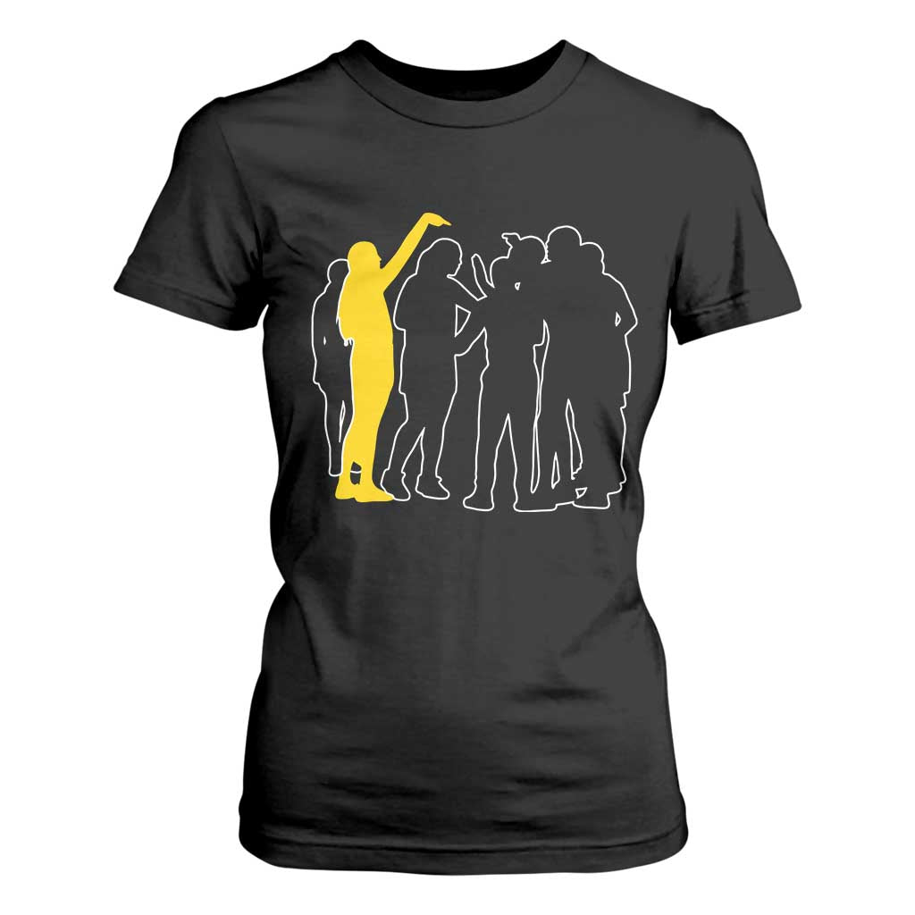 Viral Basketball Pointing Huddle T Shirt For Women Funny Women Sports Culture Meme Yellow Silhouette Graphic TS02 Black Print Your Wear