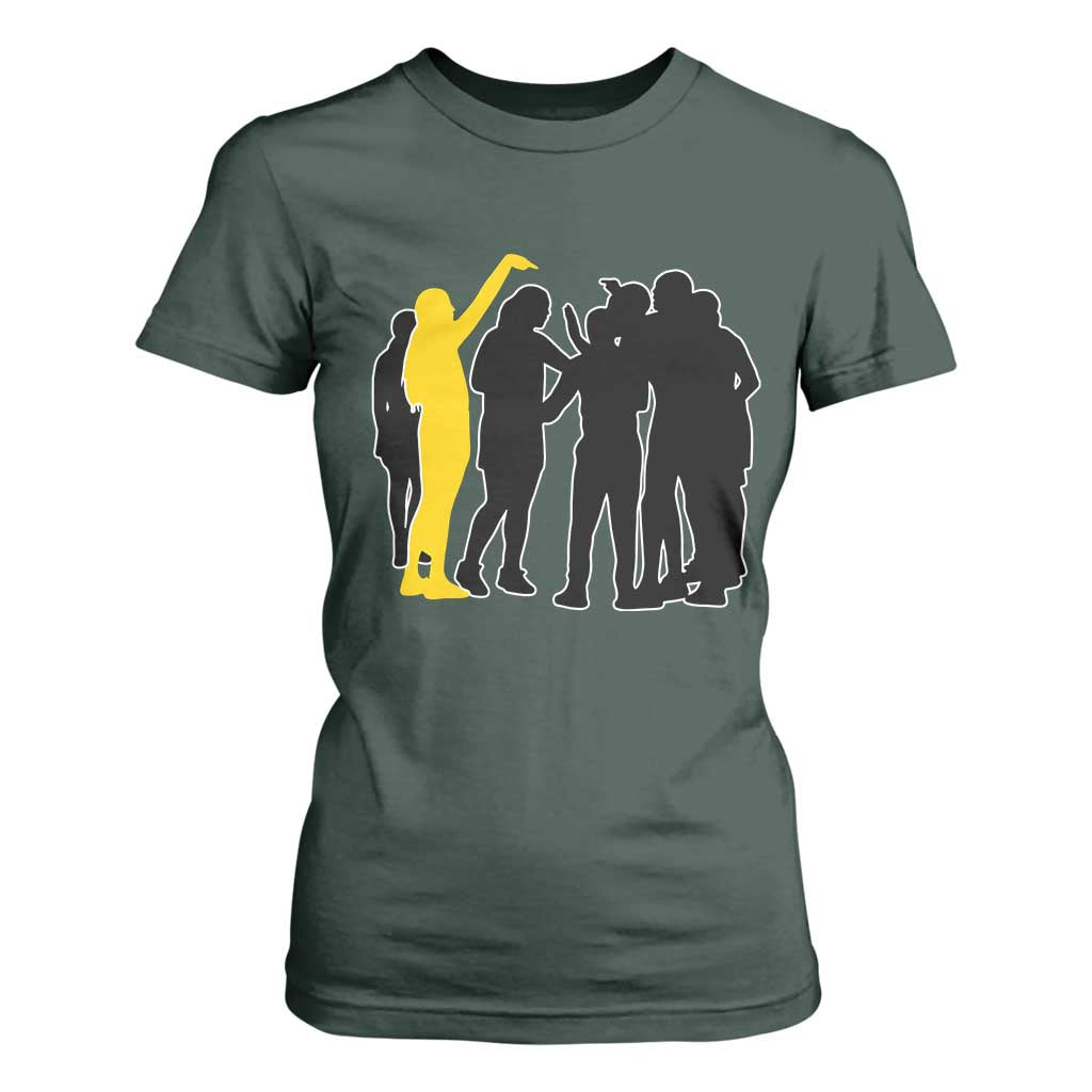Viral Basketball Pointing Huddle T Shirt For Women Funny Women Sports Culture Meme Yellow Silhouette Graphic TS02 Dark Forest Green Print Your Wear