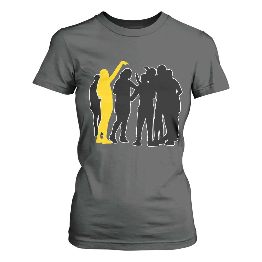 Viral Basketball Pointing Huddle T Shirt For Women Funny Women Sports Culture Meme Yellow Silhouette Graphic TS02 Dark Heather Print Your Wear