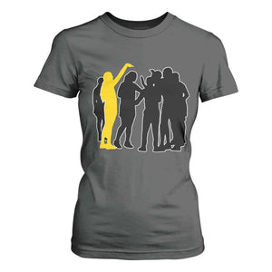 Viral Basketball Pointing Huddle T Shirt For Women Funny Women Sports Culture Meme Yellow Silhouette Graphic TS02 Dark Heather Print Your Wear
