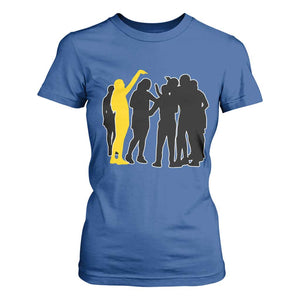 Viral Basketball Pointing Huddle T Shirt For Women Funny Women Sports Culture Meme Yellow Silhouette Graphic TS02 Royal Blue Print Your Wear