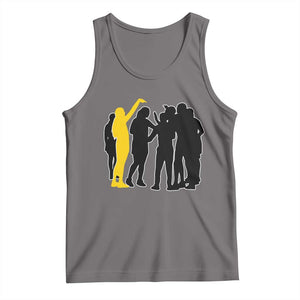 Viral Basketball Pointing Huddle Tank Top Funny Women Sports Culture Meme Yellow Silhouette Graphic TS02 Deep Heather Print Your Wear