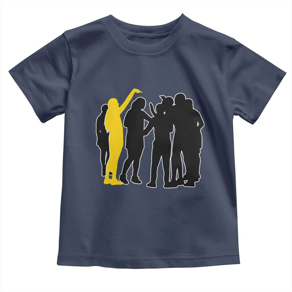 Viral Basketball Pointing Huddle Toddler T Shirt Funny Women Sports Culture Meme Yellow Silhouette Graphic TS02 Navy Print Your Wear